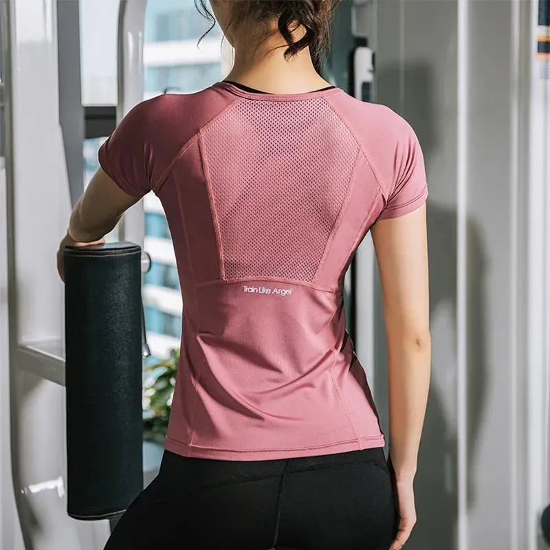 Women Summer T Shirts Slim Fit For Sports Fitness Yoga Short Sleeve Yoga Top Mesh Womens Gym Shirt Sport Wear Workout top