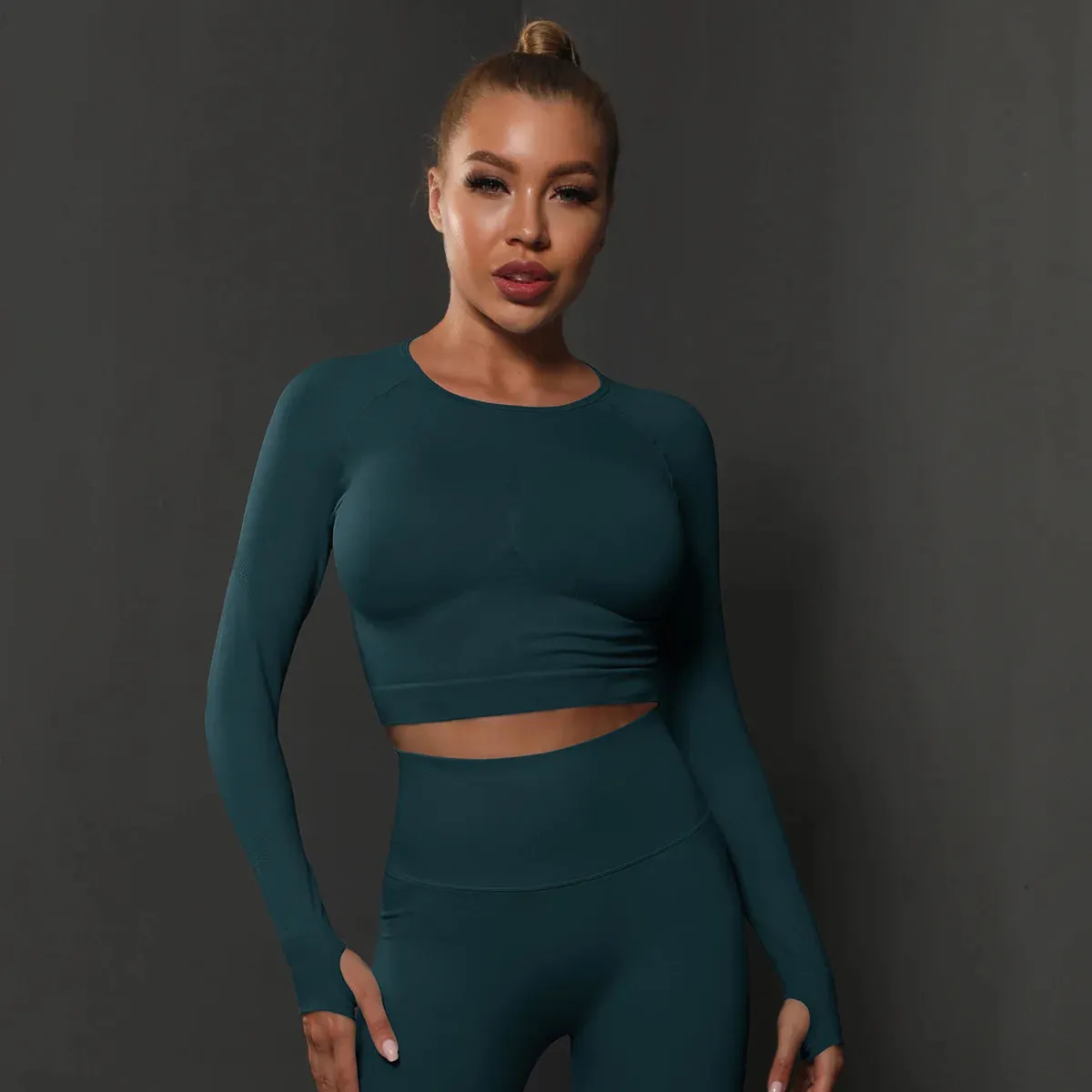 Women Yoga Long Sleeve Shirt Female Fitness Sportswear Gym Clothing Workout Long Sleeve Yoga Shirts Crop Top Active Wear Clothes