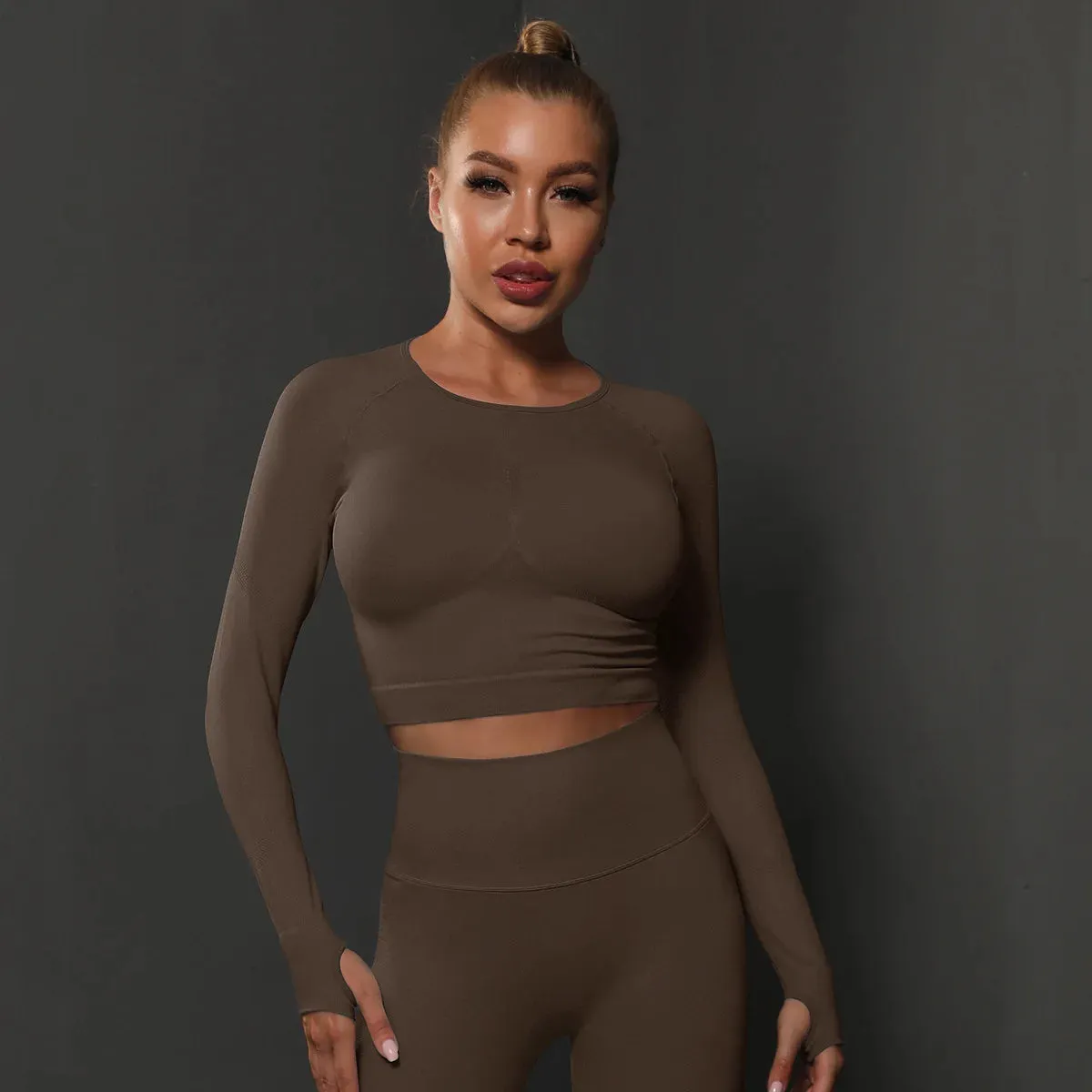 Women Yoga Long Sleeve Shirt Female Fitness Sportswear Gym Clothing Workout Long Sleeve Yoga Shirts Crop Top Active Wear Clothes