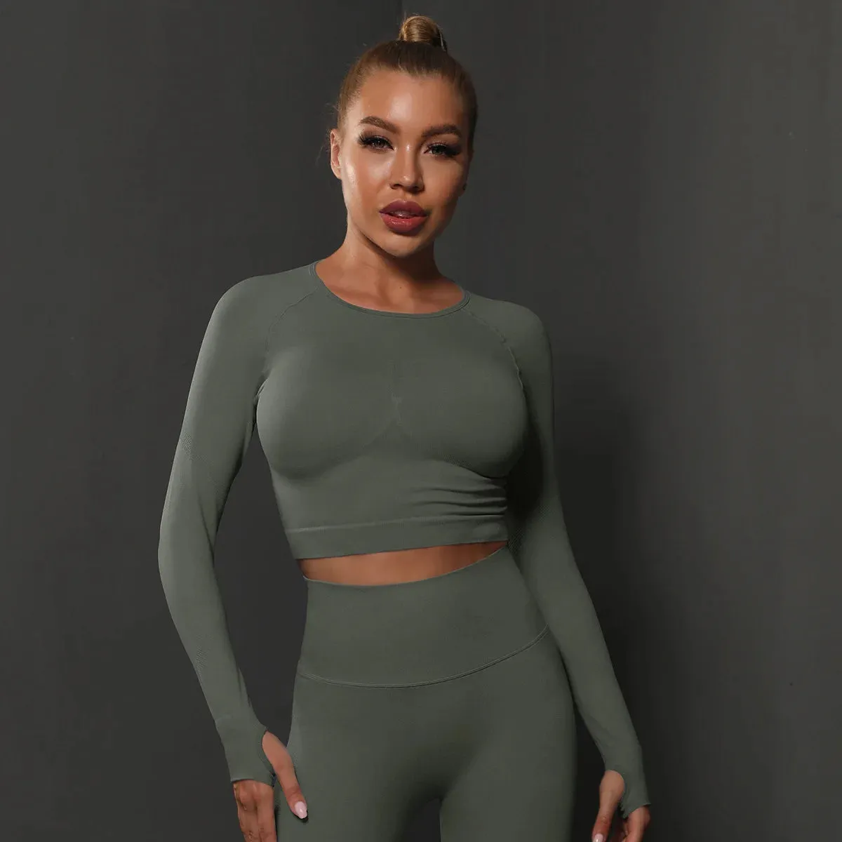 Women Yoga Long Sleeve Shirt Female Fitness Sportswear Gym Clothing Workout Long Sleeve Yoga Shirts Crop Top Active Wear Clothes