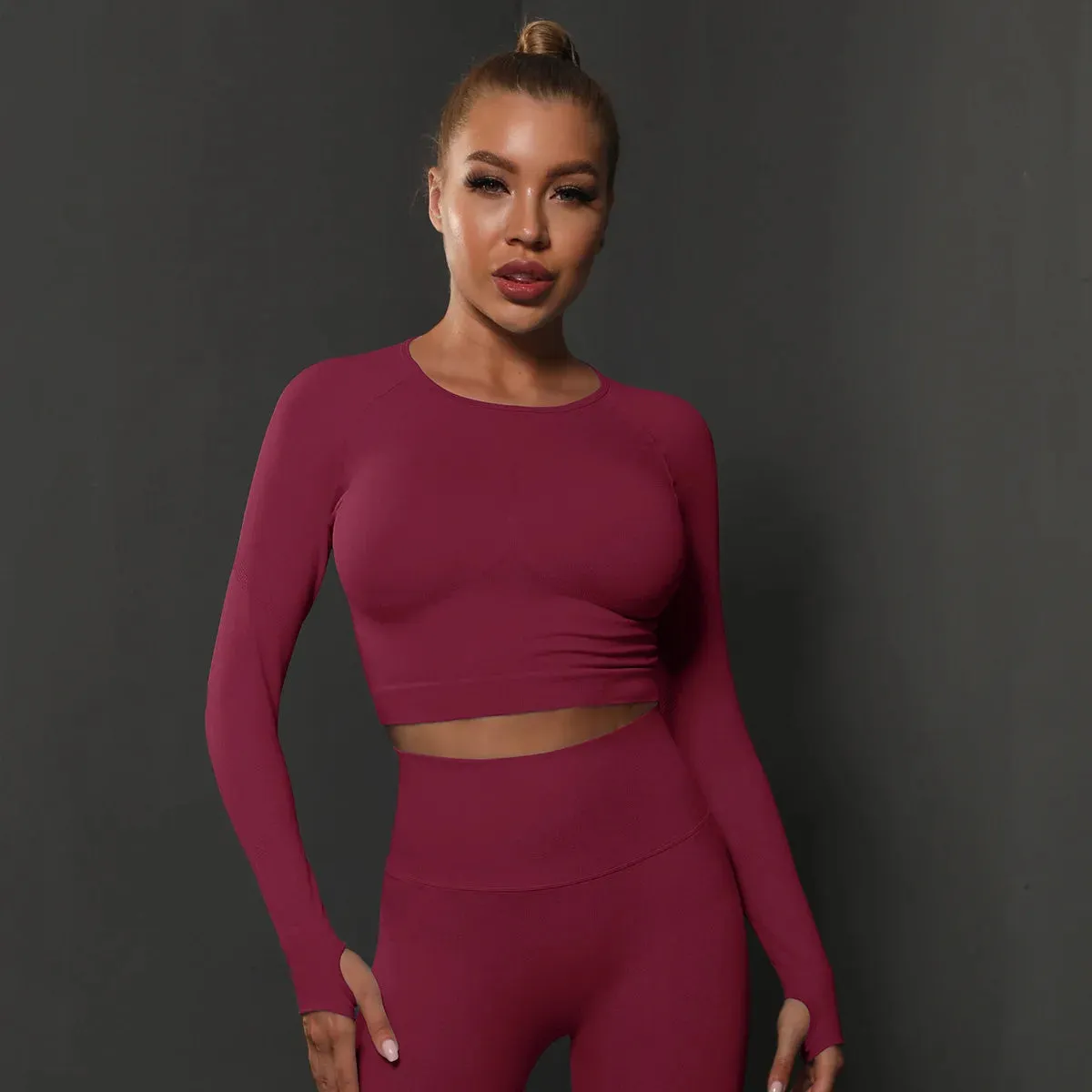 Women Yoga Long Sleeve Shirt Female Fitness Sportswear Gym Clothing Workout Long Sleeve Yoga Shirts Crop Top Active Wear Clothes