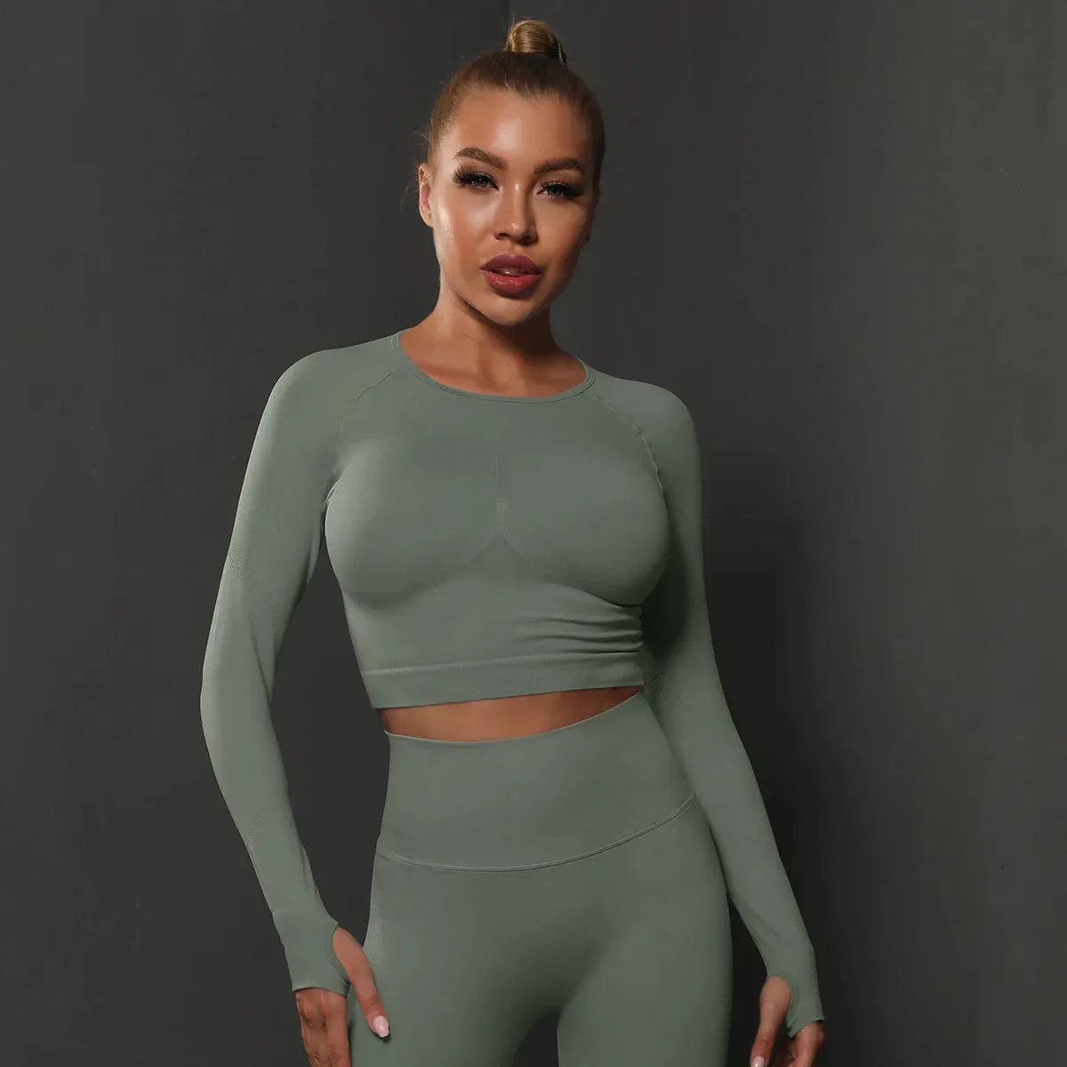 Women Yoga Long Sleeve Shirt Female Fitness Sportswear Gym Clothing Workout Long Sleeve Yoga Shirts Crop Top Active Wear Clothes