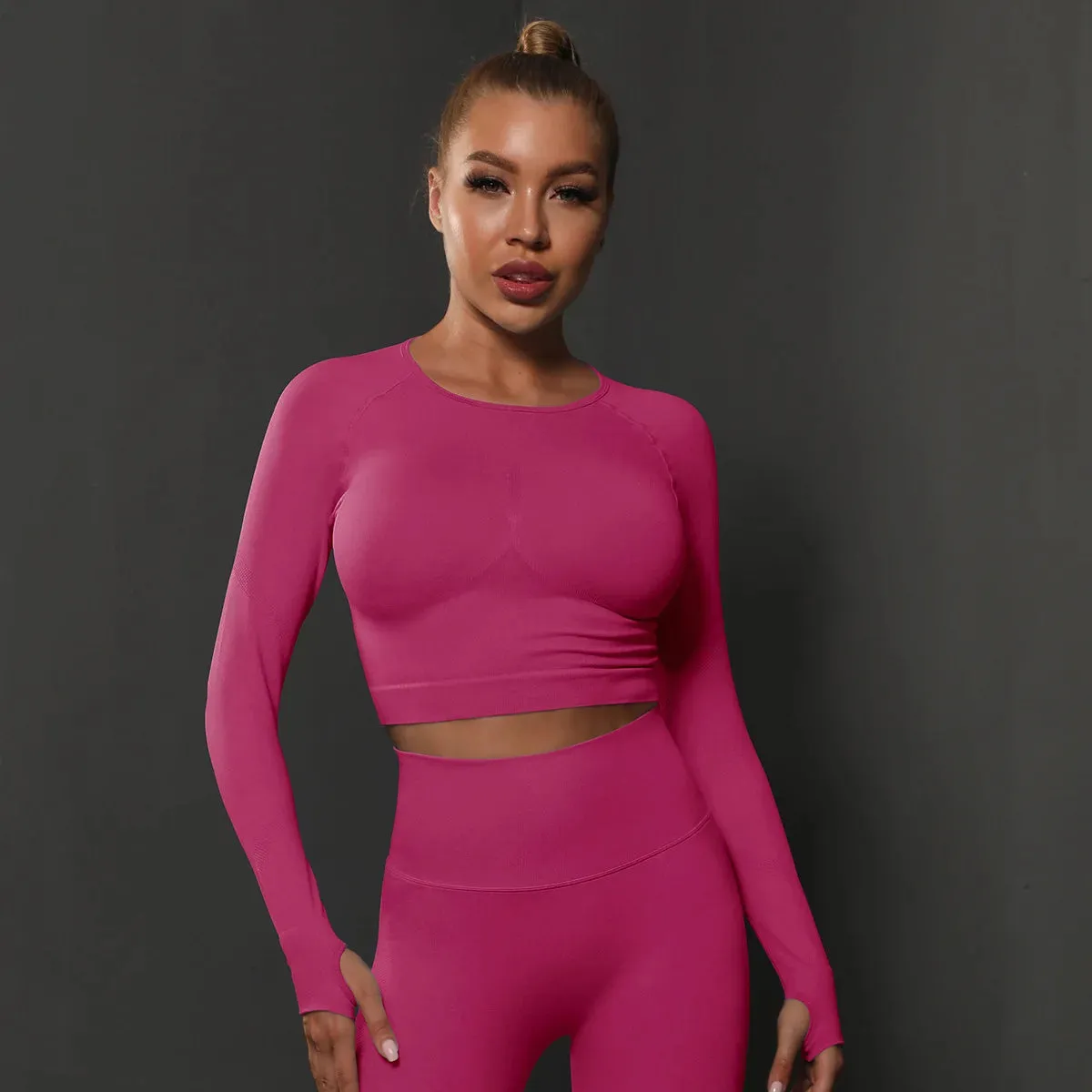 Women Yoga Long Sleeve Shirt Female Fitness Sportswear Gym Clothing Workout Long Sleeve Yoga Shirts Crop Top Active Wear Clothes