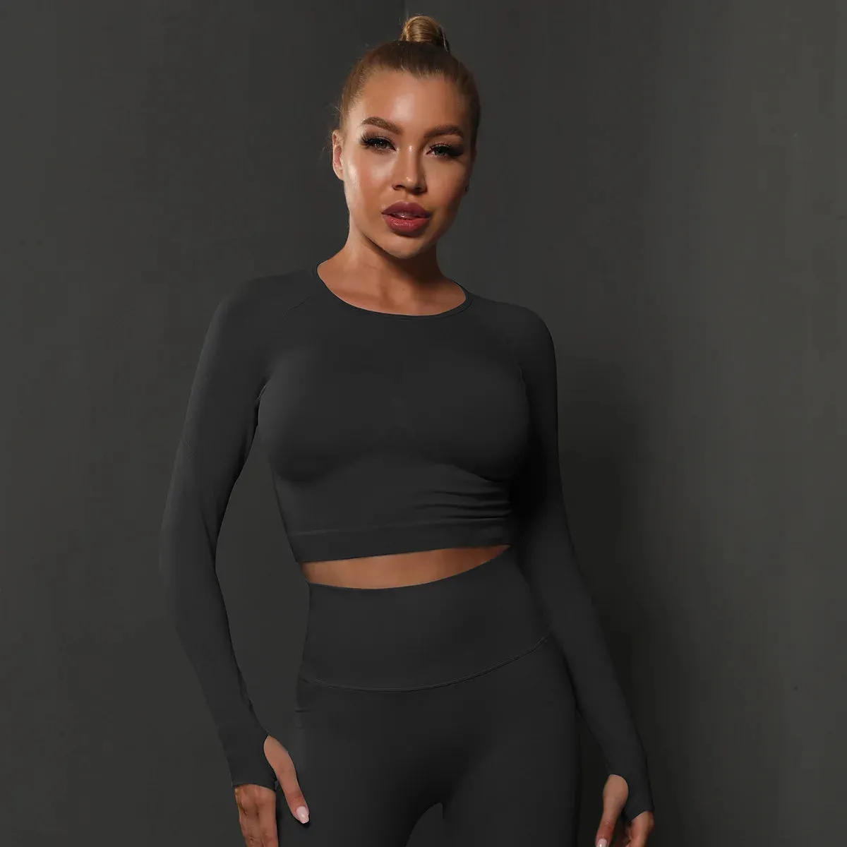 Women Yoga Long Sleeve Shirt Female Fitness Sportswear Gym Clothing Workout Long Sleeve Yoga Shirts Crop Top Active Wear Clothes