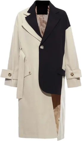 Women's Asymmetrical Lapel Long Sleeve Loose Fit Trench Windbreaker Oversized Adjustable Belted Coat