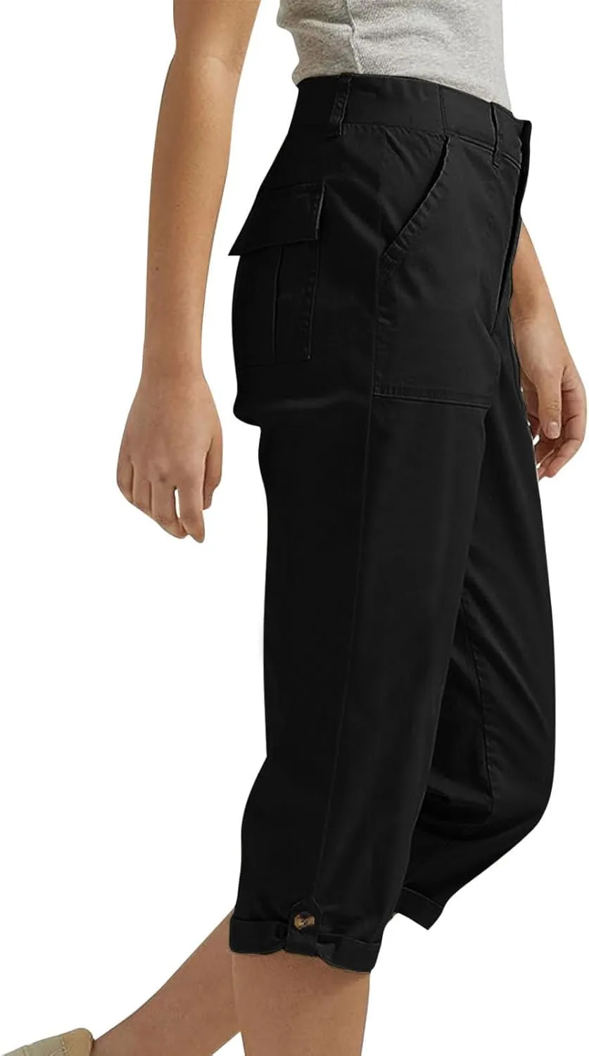 Women's Cargo Capris Casual Loose-Fit Cuffed Hem Capris Pants with Pockets Summer Cropped Quick Dry Hiking Pants