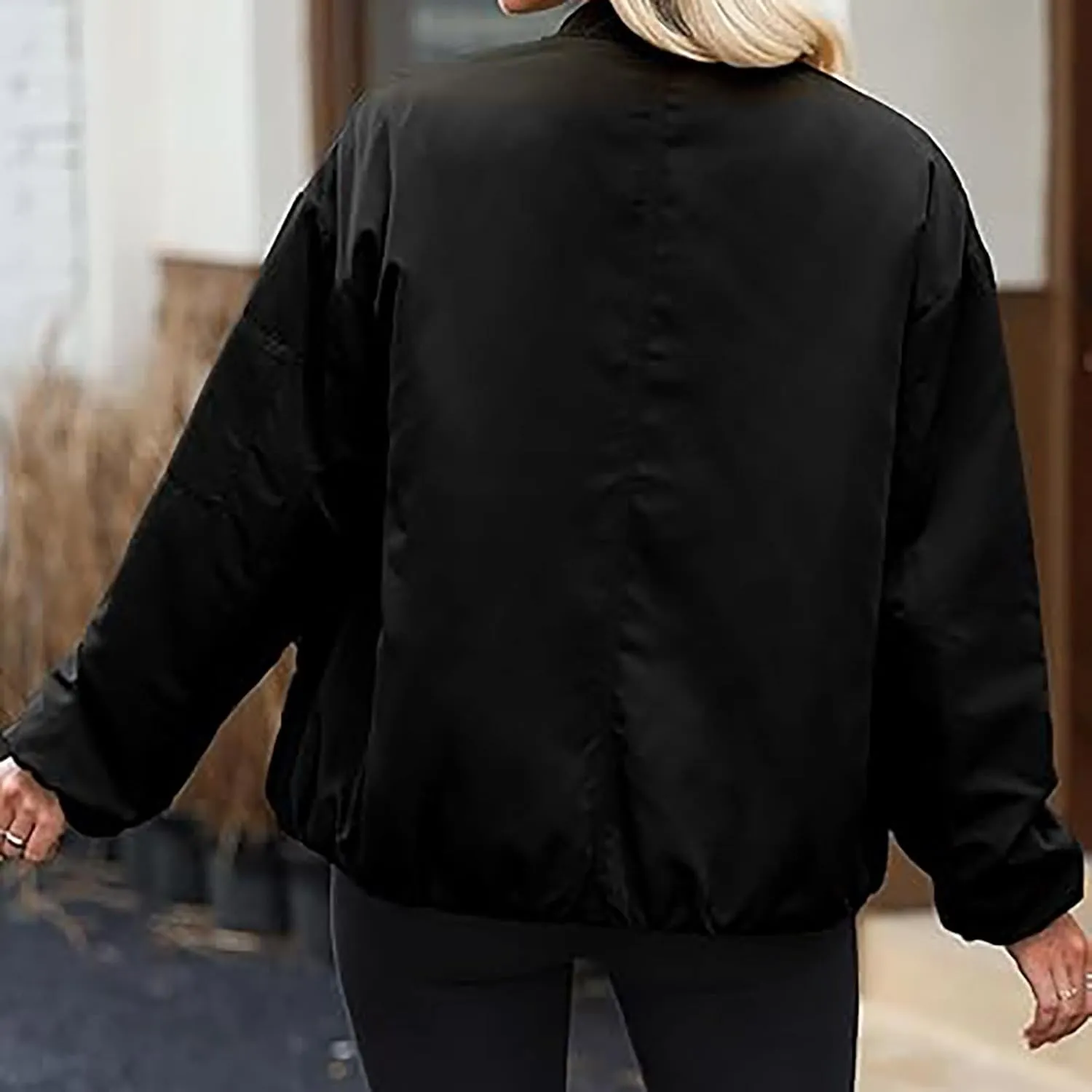 Women's Cropped Bomber Jackets Casual Zip Up Long Sleeve Outerwear Winter Warm Quilted Short Jacket Fully Lined Coats