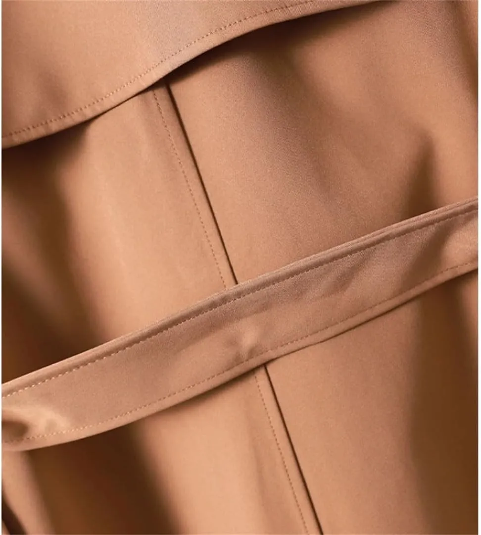 Women's Double Breasted Belted Long Trench Coat With Adjustable Waist Casual Outerwear