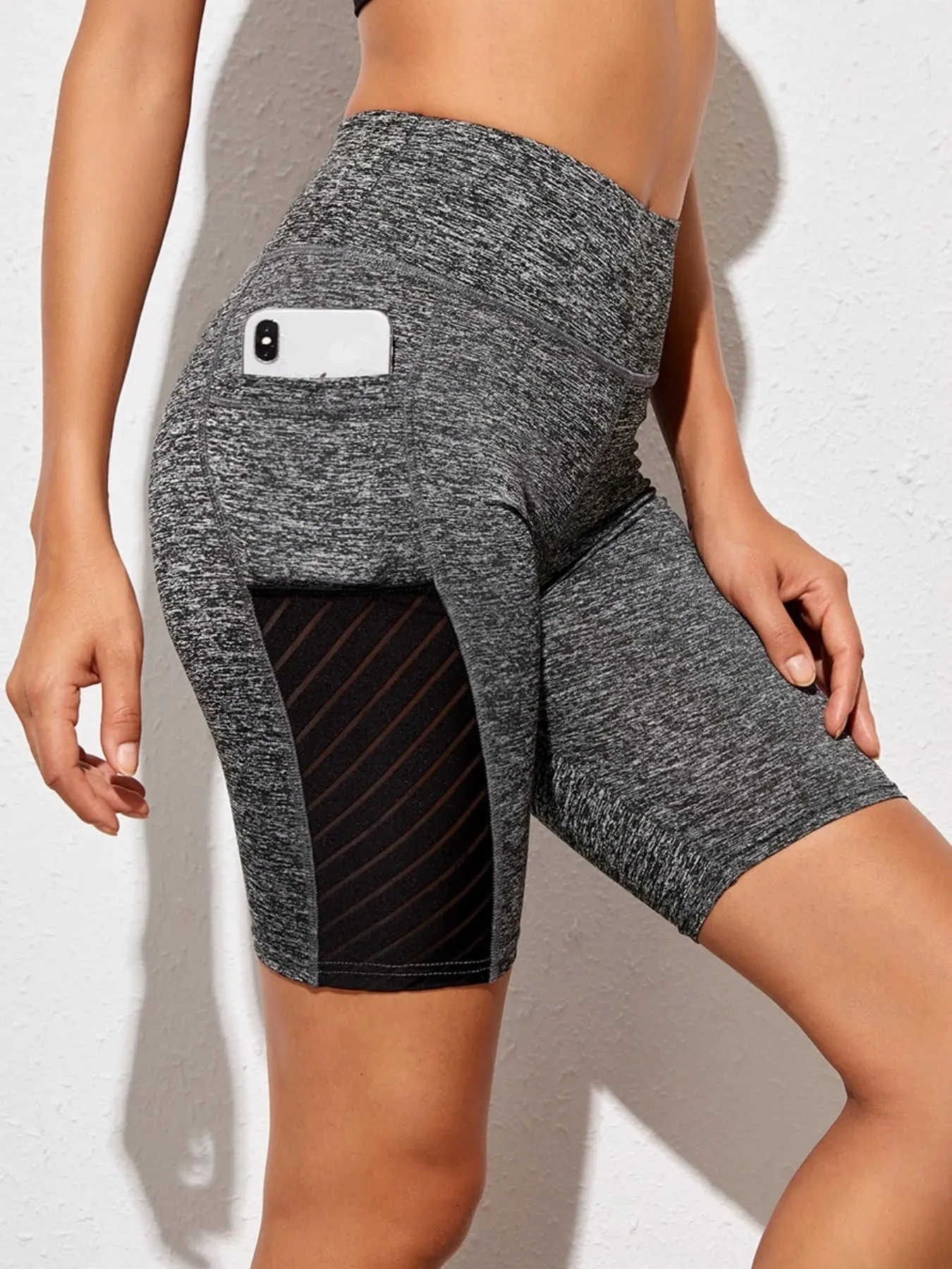 Women's High Waist Elastic Yoga Shorts With Pocket, Hip Lifting Running Fitness Sports Shorts, Women's Activewear