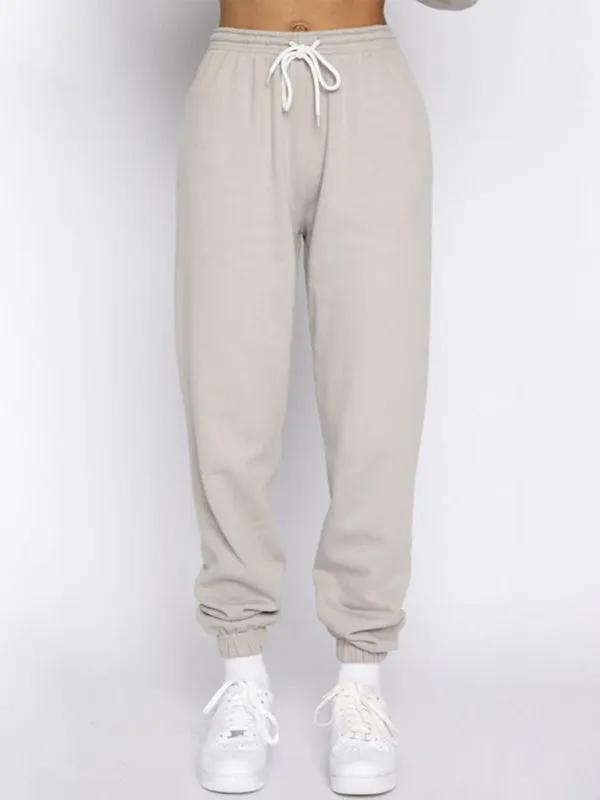 Women's new solid color stand-up collar zipper pullover long-sleeved sweatshirt and trousers suit