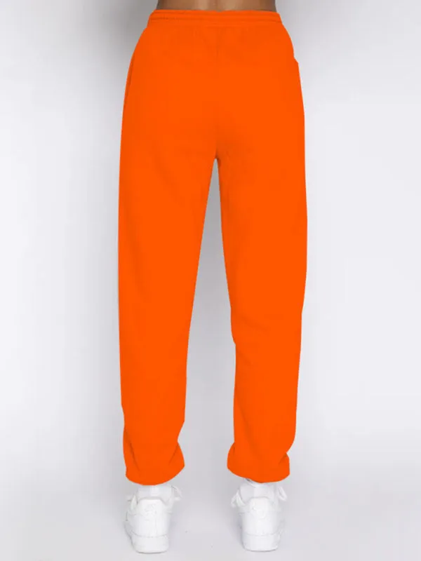 Women's new solid color stand-up collar zipper pullover long-sleeved sweatshirt and trousers suit