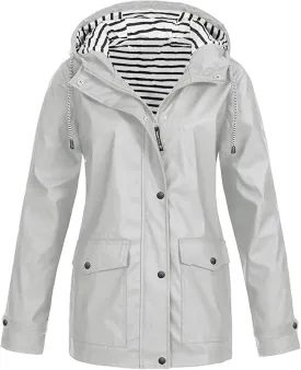 Womens Rain Coat Waterproof Active Outdoor Rain Jacket Lightweight Zip Up Summer Fall Raincoat Windbreaker With Hood