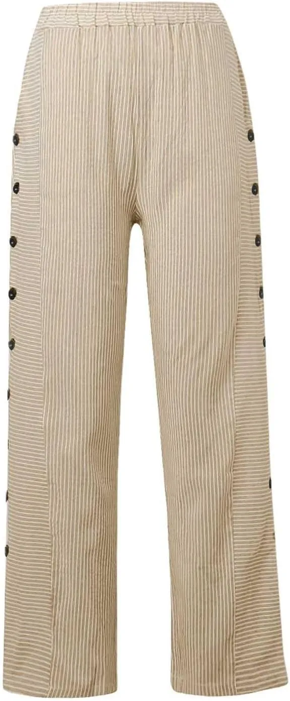 Women's Striped Printed Side Button Loose Elastic Waist Comfortable Pockets Dressy Casual Fashion