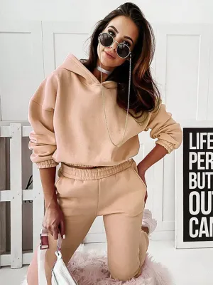 Women's Two-Piece Casual Sports Hooded Long-Sleeved with Matching Trousers
