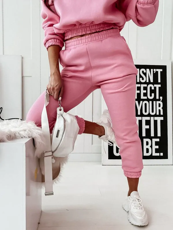 Women's Two-Piece Casual Sports Hooded Long-Sleeved with Matching Trousers