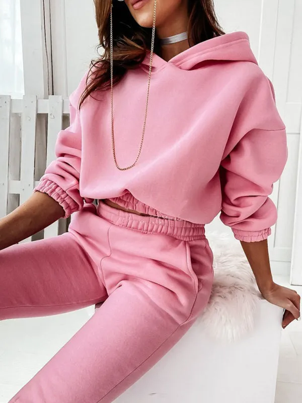 Women's Two-Piece Casual Sports Hooded Long-Sleeved with Matching Trousers