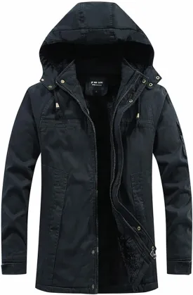 Zeiyignr Men's Winter Coat Military Jacket Fleece Lined Parka Cotton Cargo Jackets Thicken Snow Ski Coats Warm Hooded Coats